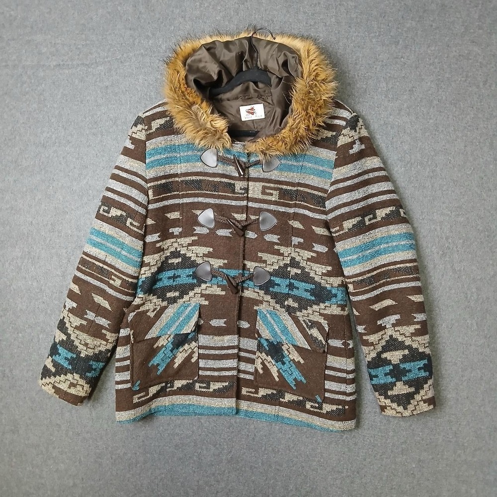 Wired Heart Parka Style XL Coat southwestern print faux fur trimmed hood western